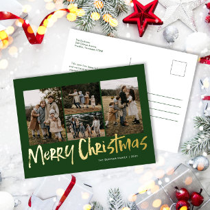 Groene moderne lettertype vijf foto's vrolijk kers folie feestdagen briefkaart
