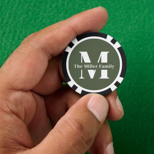 Groene Moderne Monogram Familie Poker Chips (Hand)