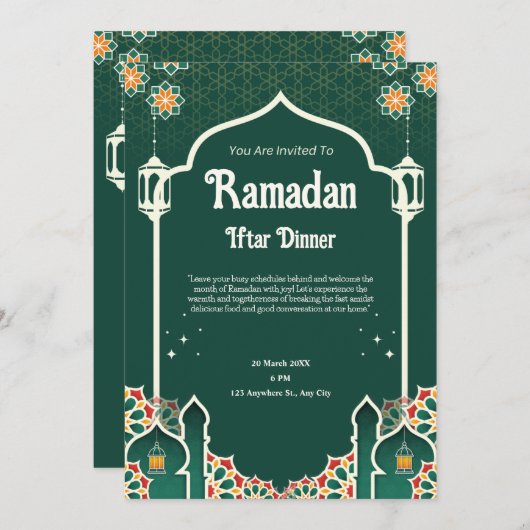 Groene moderne Ramadan Iftar Party uitnodiging (Voorkant / Achterkant)
