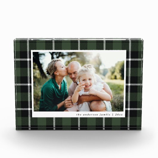 Groene moderne rustieke tartan check familie foto (Voorkant)