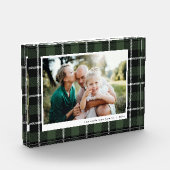 Groene moderne rustieke tartan check familie foto (Links)