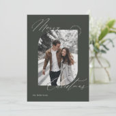 Groene Moderne Script Typografie Foto Kerstmis Feestdagenkaart (Staand voorkant)