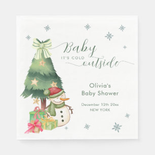 Groene Moderne Winter Sneeuwman Baby Shower Servet
