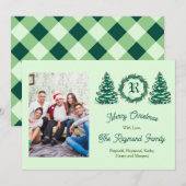 Groene Monogram Afbeelding Kerstkaart (Voorkant / Achterkant)