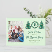 Groene Monogram Afbeeldings Kerstkaart (Staand voorkant)