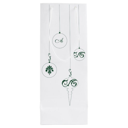 Groene Monogram Bauble Kerstversieringen Wijn Cadeautas (Achterkant)