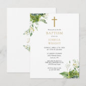 Groene Monogram Doop Uitnodiging (Voorkant / Achterkant)
