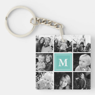 Groene monogram familie foto collage sleutelhanger