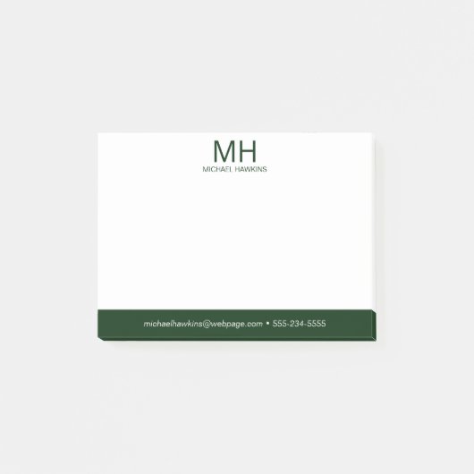 Groene Monogram Mannen Post-it® Notes (Voorkant)
