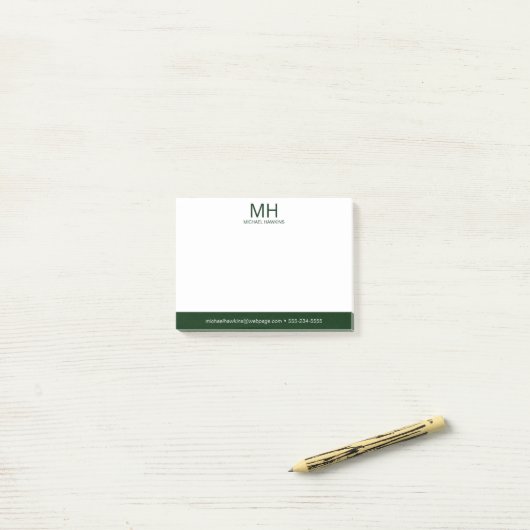 Groene Monogram Mannen Post-it® Notes (Op bureau)