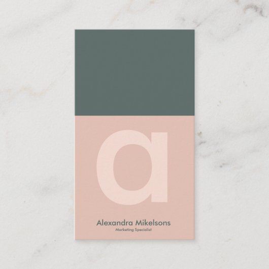 Groene Monogram Minimalistische Moderne Profession Visitekaartje (Voorkant)