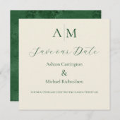 Groene Monogram Moderne Trouw Save The Date (Voorkant / Achterkant)