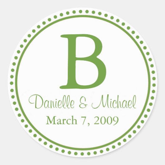 Groene monogram ronde sticker (Voorkant)