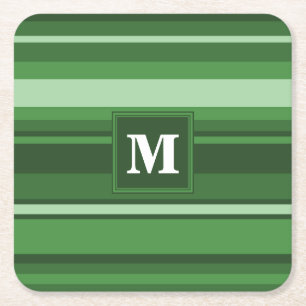 Groene monogram strepen vierkante kartonnen onderzetter