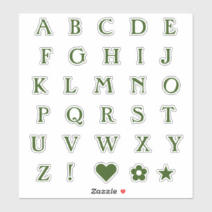 Groene Monogram tekstletters Alphabet Heart Star Sticker