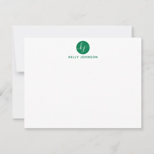 Groene monogram van het Manuscript Circle Modern E Notitiekaartje (Voorkant)