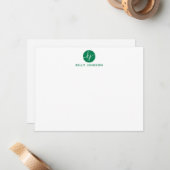 Groene monogram van het Manuscript Circle Modern E Notitiekaartje (Voorkant / Achterkant in situ)