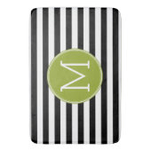 Groene monogram zwart-wit met strips badmat (Voorkant Verticaal)