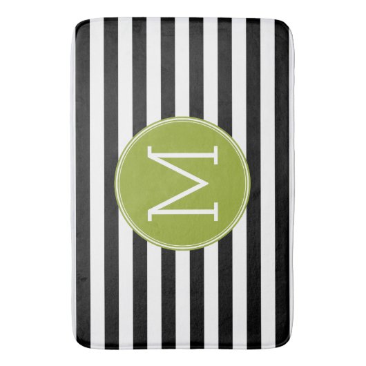 Groene monogram zwart-wit met strips badmat (Voorkant Verticaal)