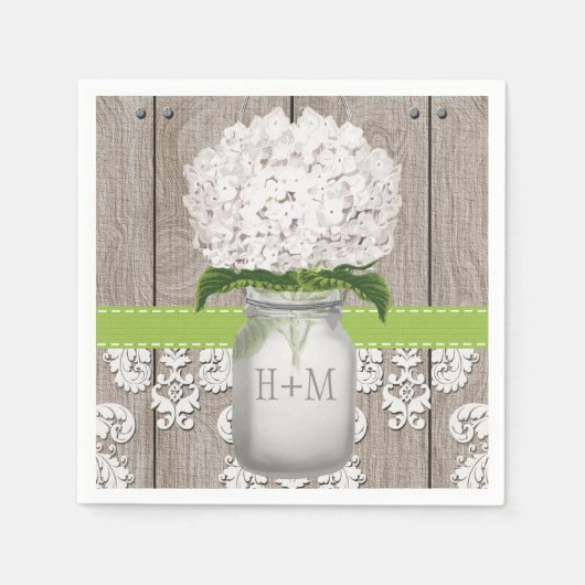 Groene Monogrammed Hydrangea Mason Jar Servetten (Voorkant)