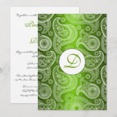 Groene Monogrammed Paisley Wedding Invitation Kaart (Voorkant / Achterkant)