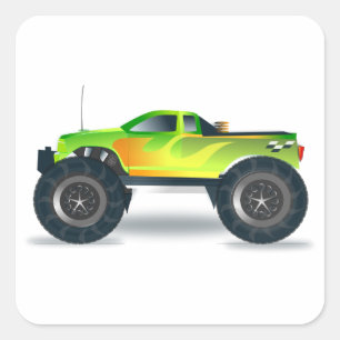 Groene Monster Truck met vlammen geschilderd op de Vierkante Sticker