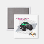 Groene Monster Truck Square Magneet (Voorkant / Achterkant)