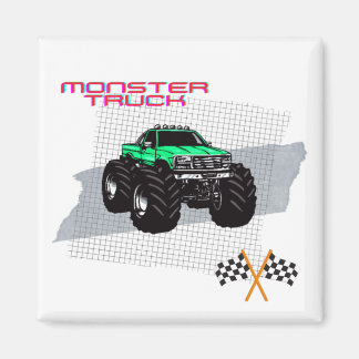 Groene Monster Truck Square Magneet