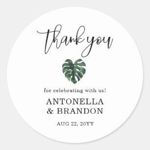 Groene Monstera Blad Bruiloft Ronde Sticker