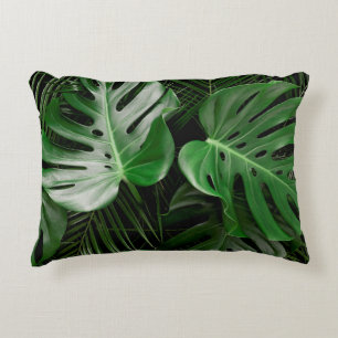 Groene monstera-bladeren en palmbladeren accent kussen