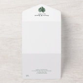 Groene Monstera Leaf All in One Wedding Invite All In One Uitnodiging (Buitenkant)