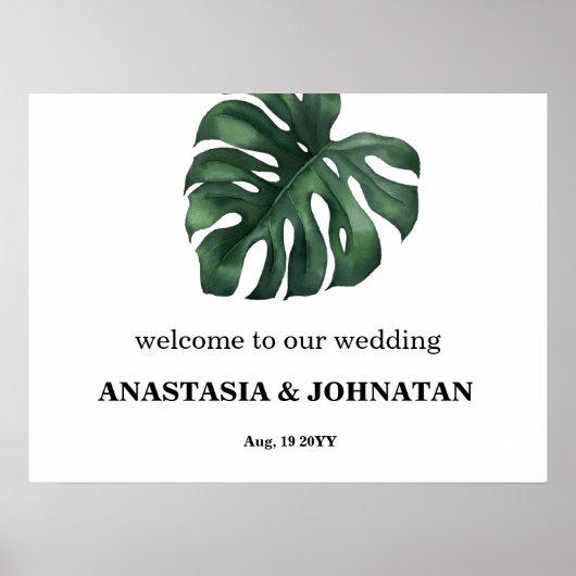 Groene Monstera Leaf Wedding Welcome Poster (Voorkant)