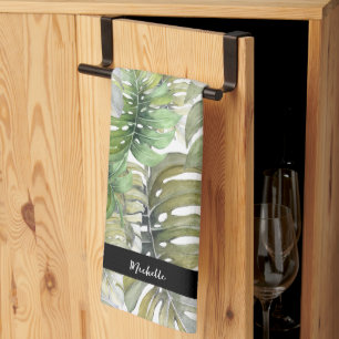 Groene Monstera Palm Chef Monogrammed Theedoek