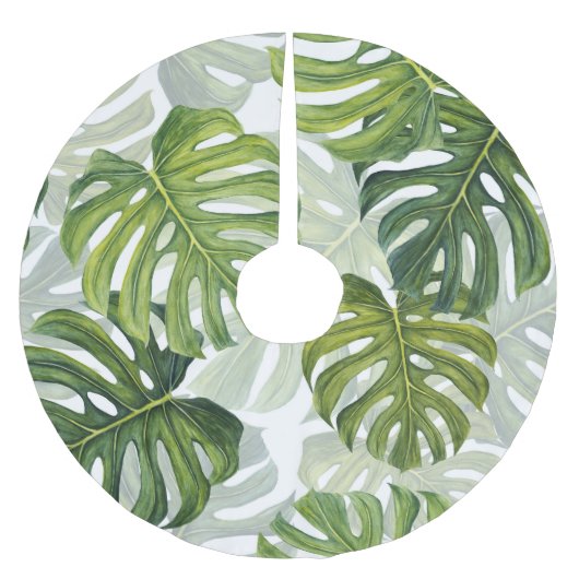Groene Monstera Tropische Waterverf Kerstboom Rok (Voorkant)