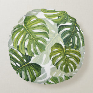 Groene Monstera Tropische Waterverf Rond Kussen