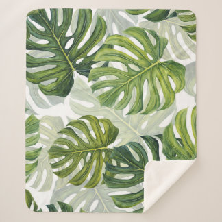 Groene Monstera Tropische Waterverf Sherpa Deken