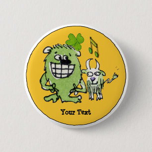 Groene monstergoat Shamrock Cartoon Buttonnen Pins Ronde Button 5,7 Cm