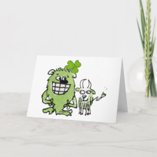 Groene monstergoat Shamrock Cartoon Wenskaart Kaart