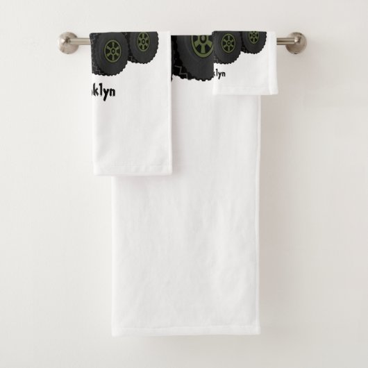 Groene monstertruck cartoon illustratie bad handdoek (Insitu)