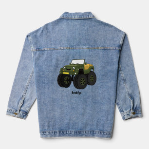 Groene monstertruck cartoon illustratie denim jacket