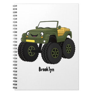 Groene monstertruck cartoon illustratie notitieboek