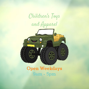 Groene monstertruck cartoon illustratie raamsticker