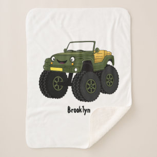 Groene monstertruck cartoon illustratie sherpa deken