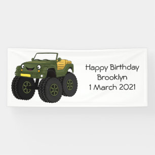 Groene monstertruck cartoon illustratie spandoek