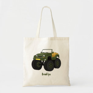 Groene monstertruck cartoon illustratie tote bag