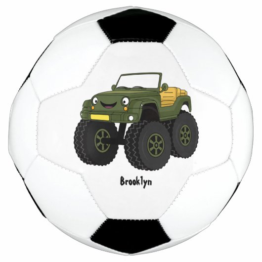 Groene monstertruck cartoon illustratie voetbal (Voorkant)