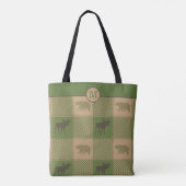 Groene Moose Beer Pattern Monogram Draagtas (Achterkant)