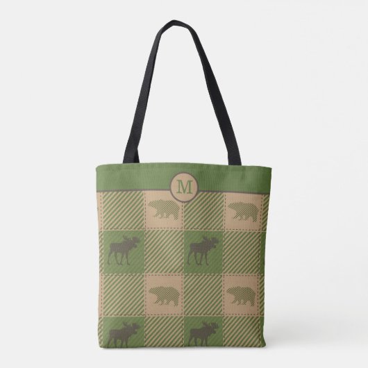 Groene Moose Beer Pattern Monogram Draagtas (Achterkant)