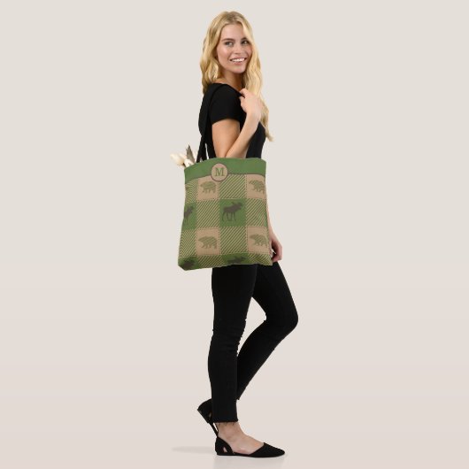 Groene Moose Beer Pattern Monogram Draagtas (Op model)