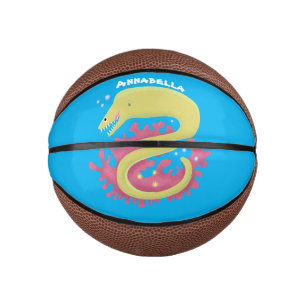 Groene moray paling grappige cartoon illustratie basketbal